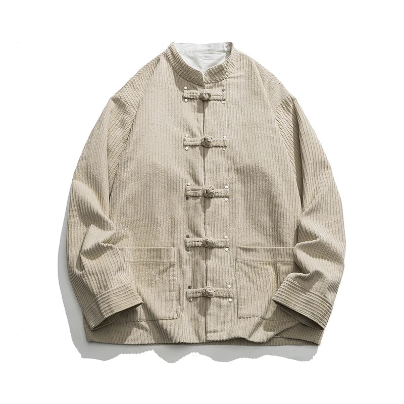 Stijlvolle heren Mandarin kraag corduroy jas met unieke ribbelstructuur. 3
