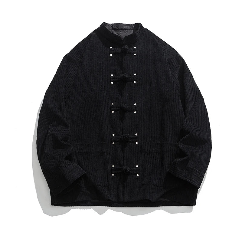 Stijlvolle heren Mandarin kraag corduroy jas met unieke ribbelstructuur. 4