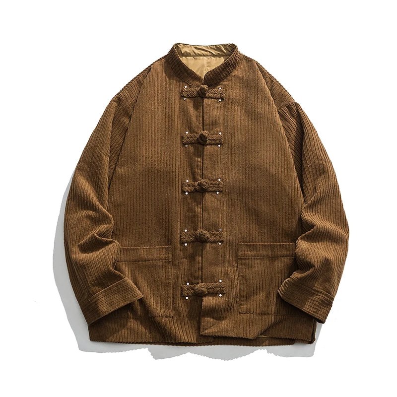 Stijlvolle heren Mandarin kraag corduroy jas met unieke ribbelstructuur. 5