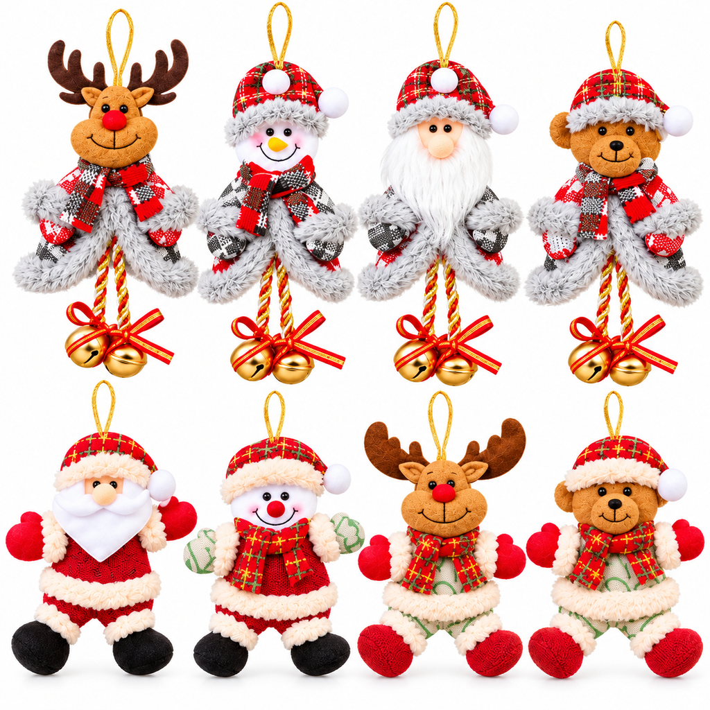 Set van 12 schattige kerstdecoraties in peluche voor de kerstboom. 5