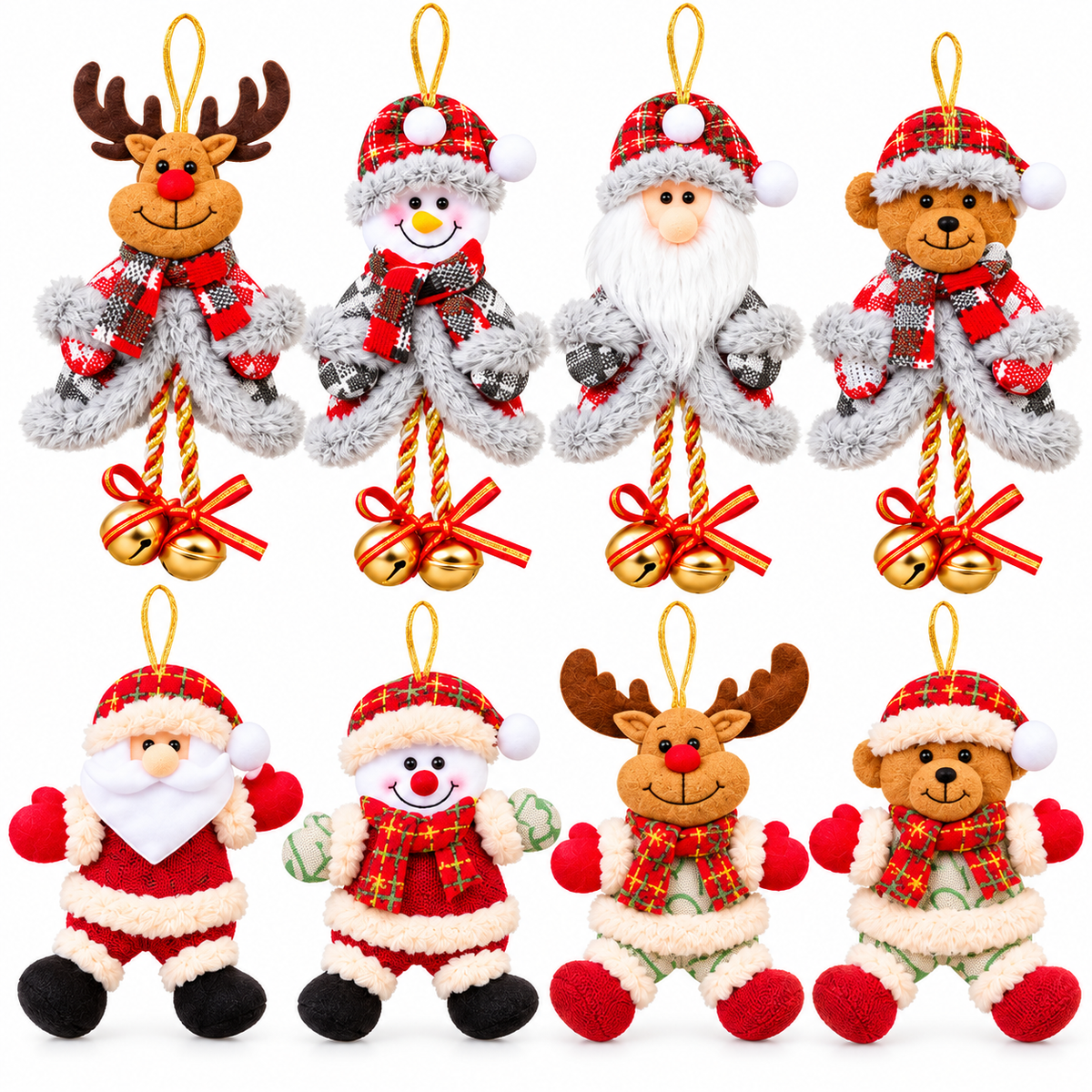 Set van 12 schattige kerstdecoraties in peluche voor de kerstboom. 5