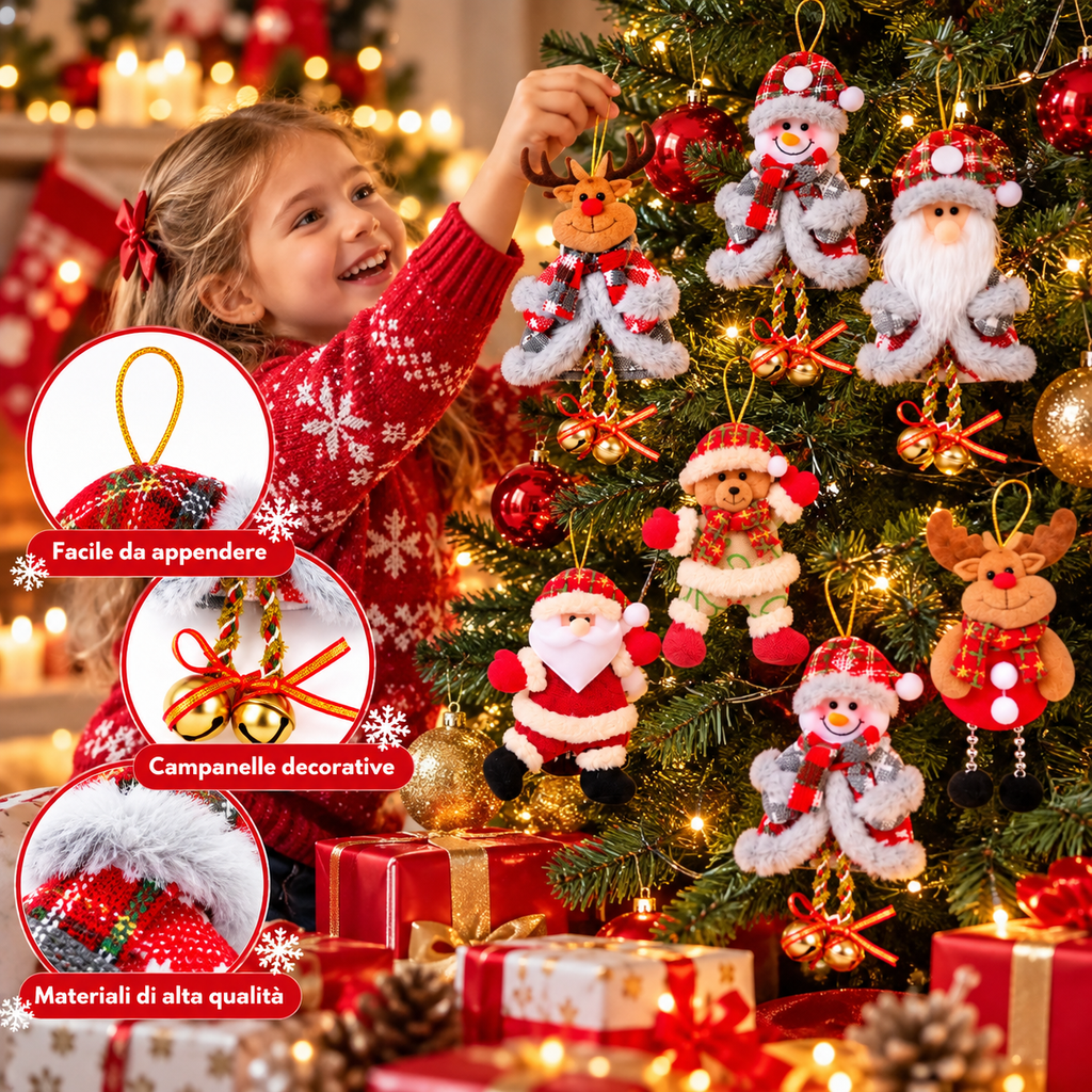 Set van 12 schattige kerstdecoraties in peluche voor de kerstboom. 6