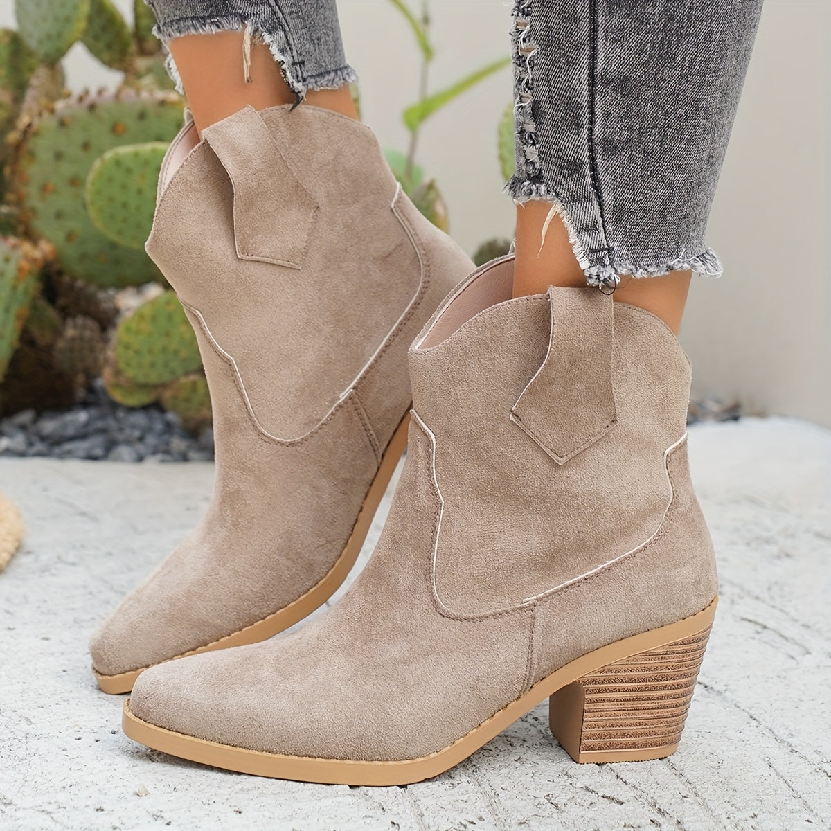 Suède chelsea boots dames taupe met puntige neus - western stijl