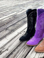 Suède cowboylaarzen dames enkelhoog - minimalistische western look