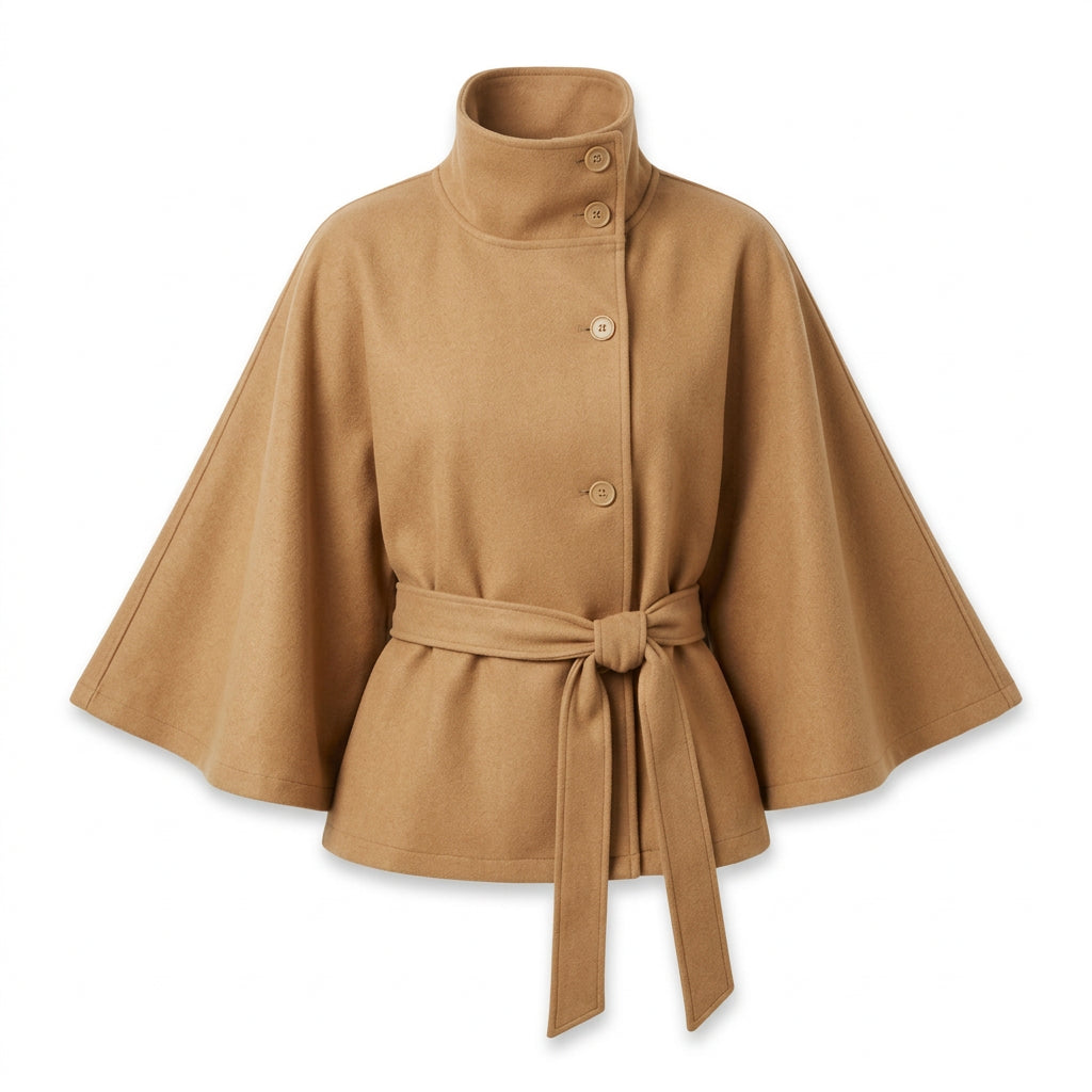 Elegante dames geknoopte cape jas voor stijl en comfort.