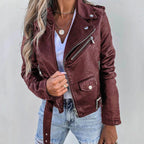 Vrouwen faux leren asymmetrische rits moto biker jas in zwart