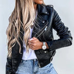 Vrouwen faux leren asymmetrische rits moto biker jas in zwart 2