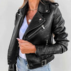 Vrouwen faux leren asymmetrische rits moto biker jas in zwart 3