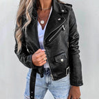 Vrouwen faux leren asymmetrische rits moto biker jas in zwart 5
