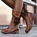 Western enkellaarsjes dames met veters en studs - lage blokhak