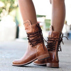 Western enkellaarsjes dames met veters en studs - lage blokhak