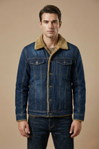 Stijlvolle heren denim jas met sherpa kraag
