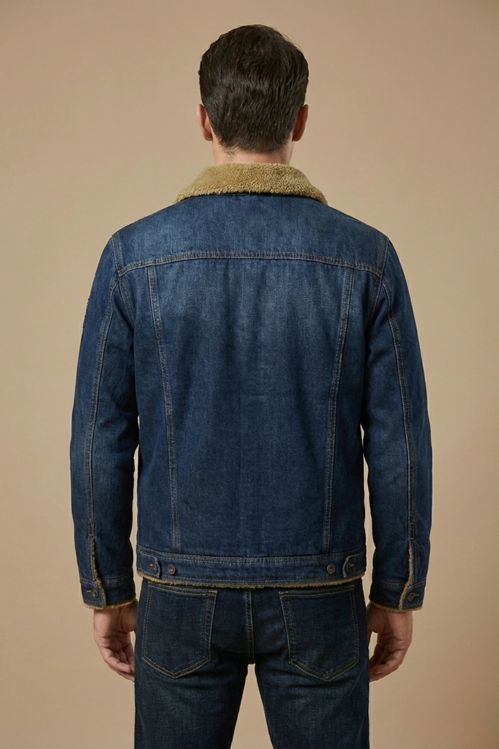 Stijlvolle heren denim jas met sherpa kraag 2