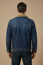 Stijlvolle heren denim jas met sherpa kraag 2