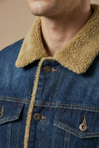 Stijlvolle heren denim jas met sherpa kraag 3