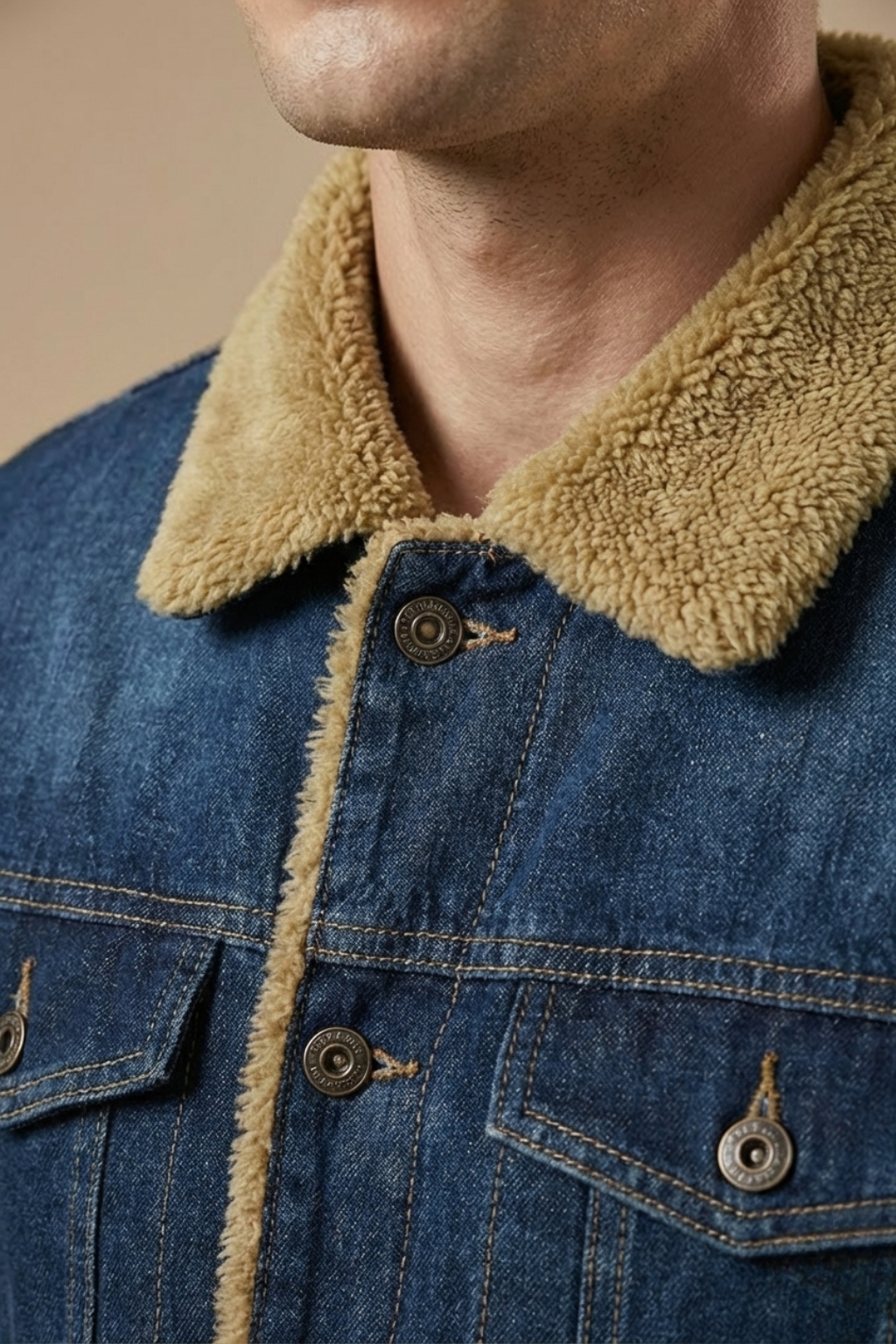 Stijlvolle heren denim jas met sherpa kraag 3