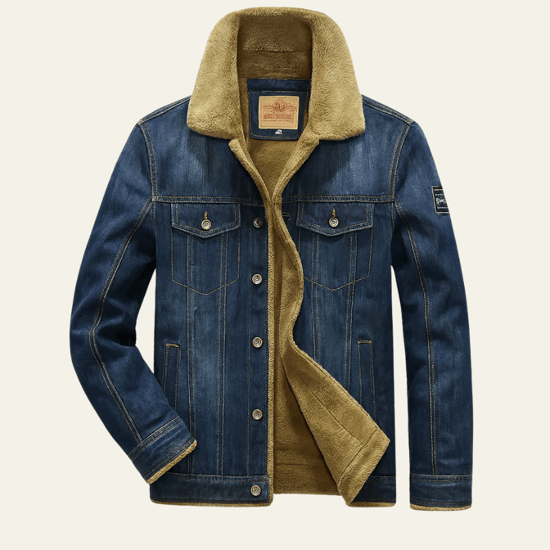 Stijlvolle heren denim jas met sherpa kraag 4