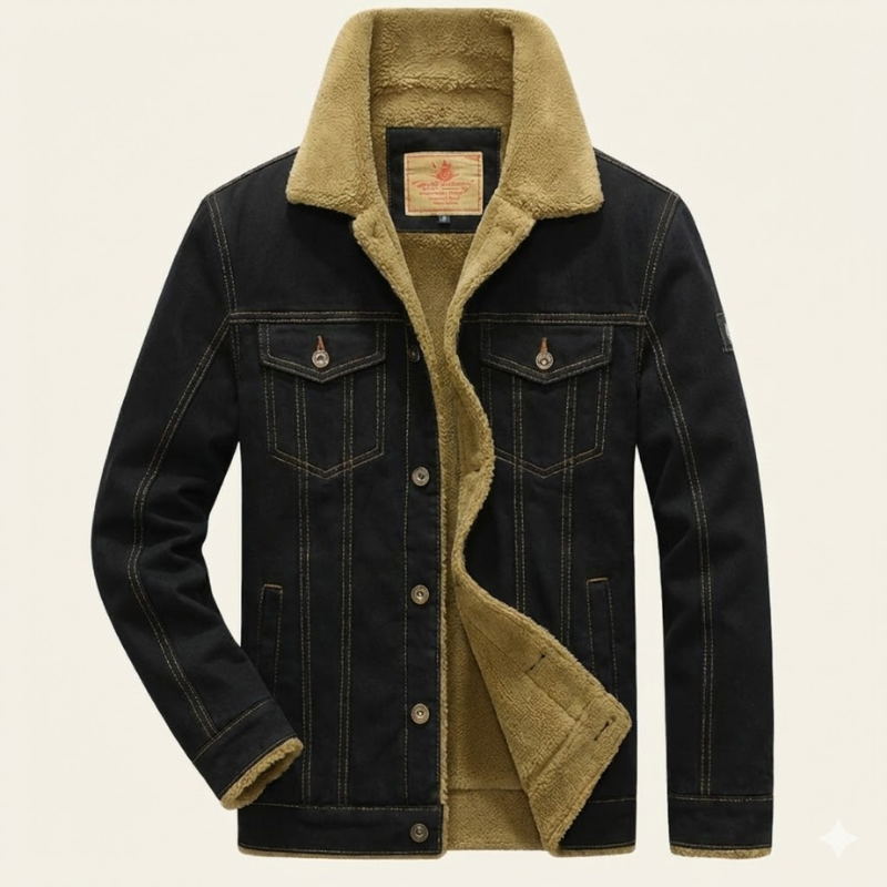 Stijlvolle heren denim jas met sherpa kraag 5