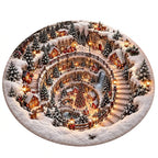 Winterse Kerstdorp Ronde Vloerkleed met gequilted design in levendige kleuren