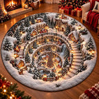 Winterse Kerstdorp Ronde Vloerkleed met gequilted design in levendige kleuren 2