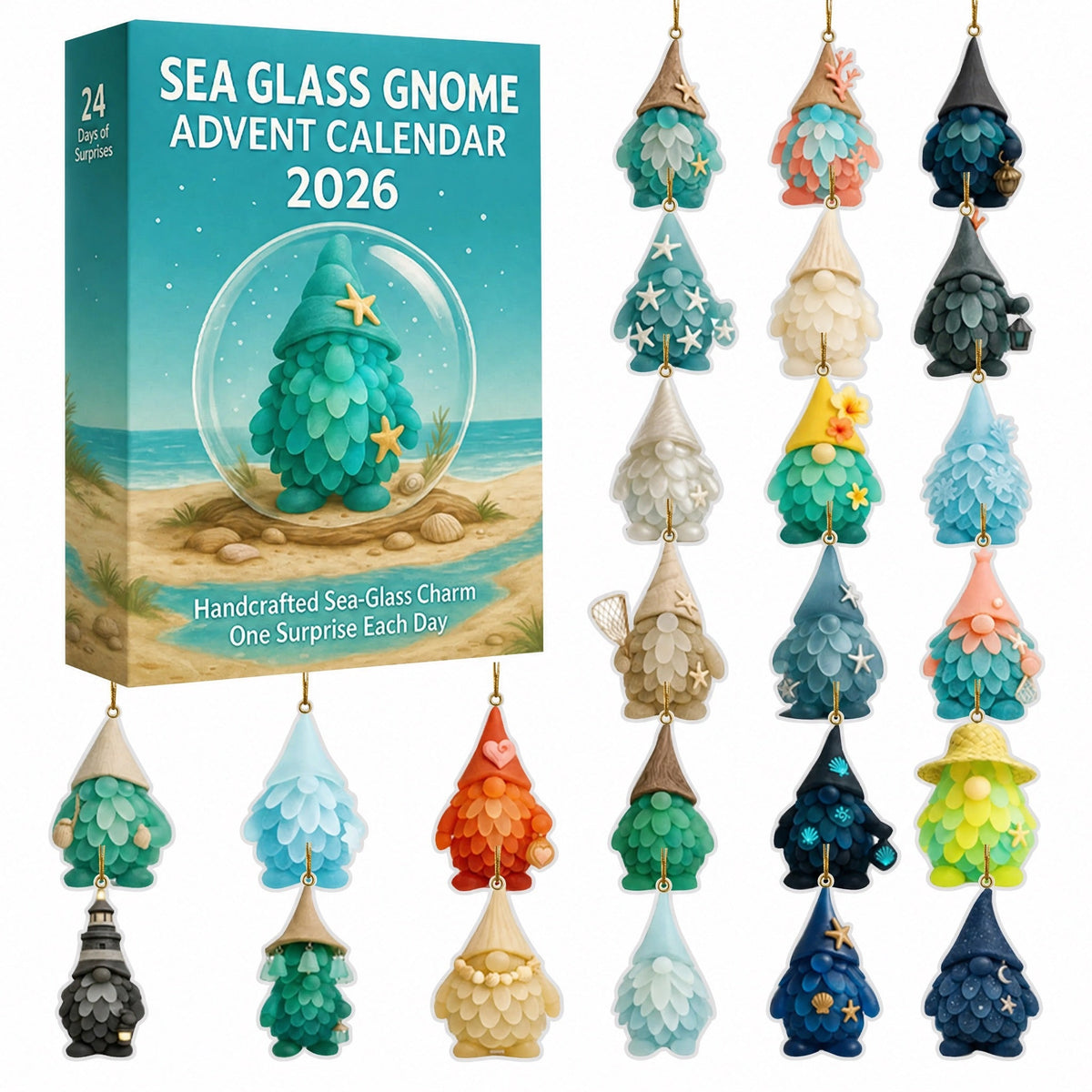 Zeeglas Kabouter Adventskalender 2026 - 24 Kabouterhangers van Zeeglas