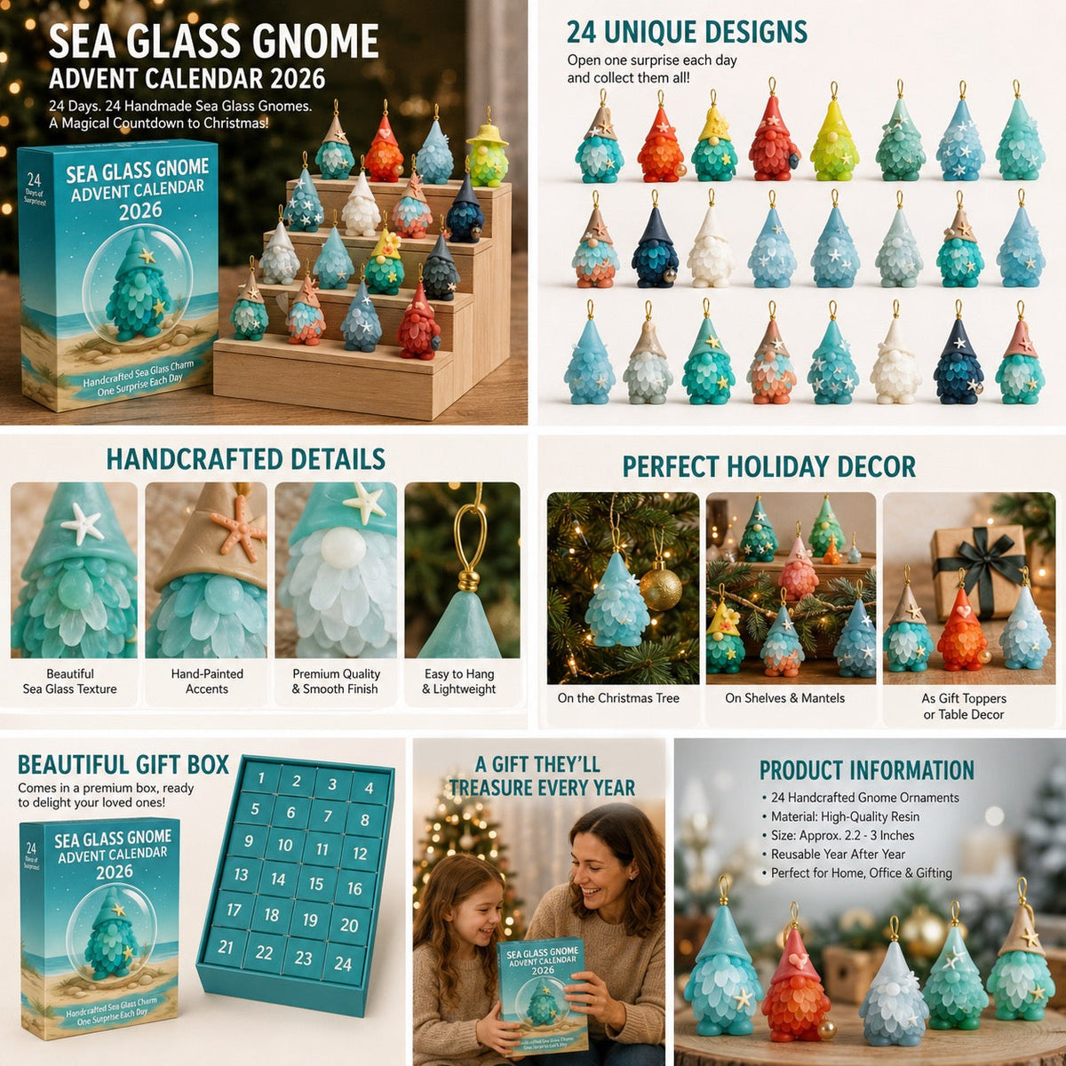 Zeeglas Kabouter Adventskalender 2026 - 24 Kabouterhangers van Zeeglas