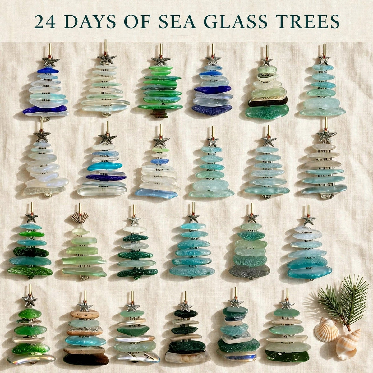 Zeeglas Kerstboom Adventskalender 2026 - 24 Kerstboomhangers van Zeeglas