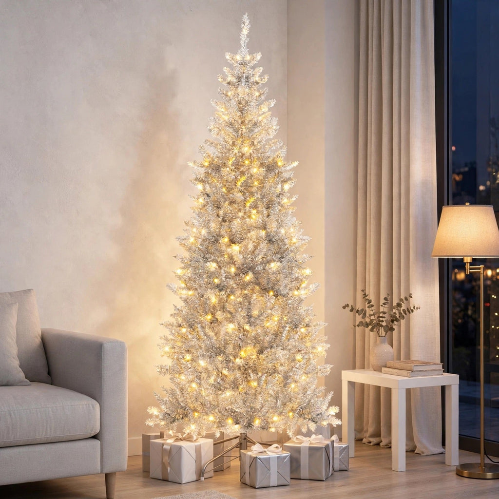 Zilveren Klatergoud Kerstboom 1,8 m - Slank met 300 LED-lampjes