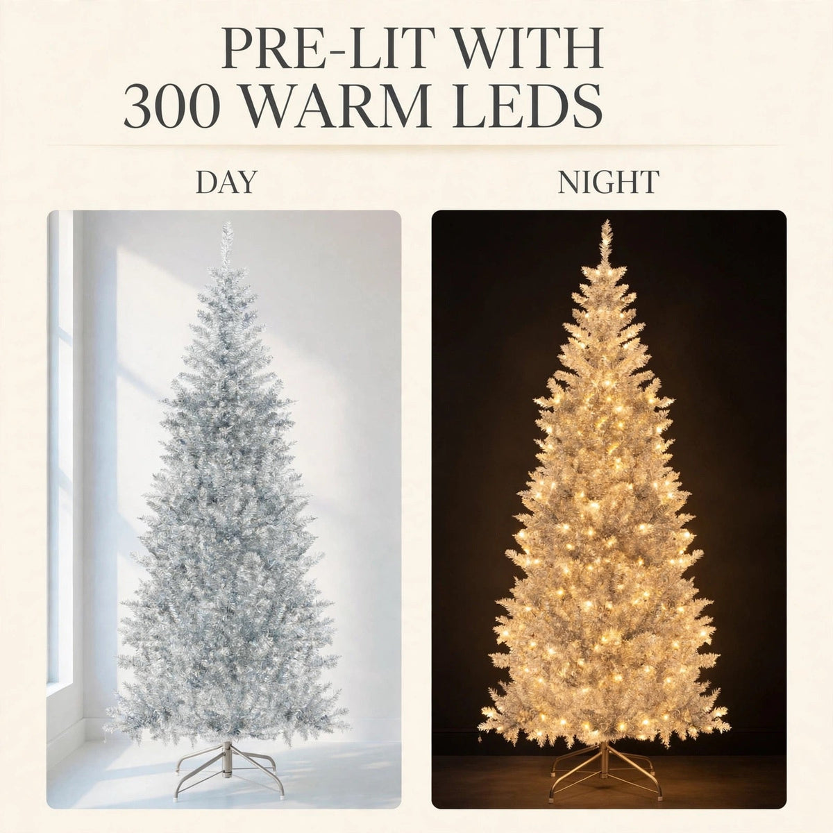 Zilveren Klatergoud Kerstboom 1,8 m - Slank met 300 LED-lampjes