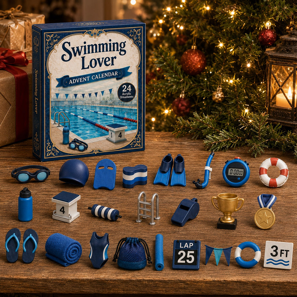 Zwem Adventskalender 2026 - 24 Acryl Zwemornamenten voor Zwemmers