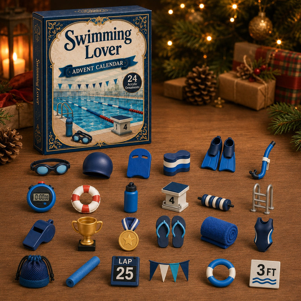 Zwem Adventskalender 2026 - 24 Acryl Zwemornamenten voor Zwemmers